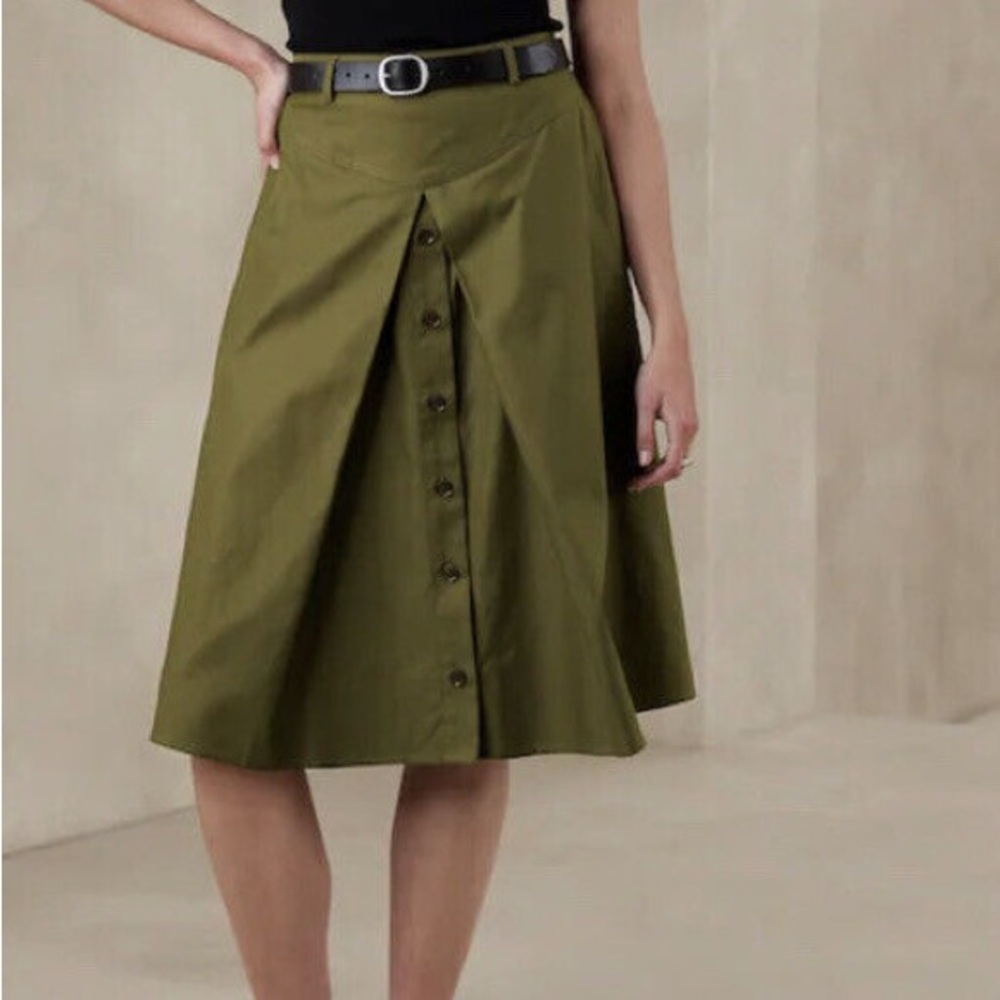 BNWT Banana Republic Twill Aline Khaki Green Midi Skirt Size 12  Sold Out